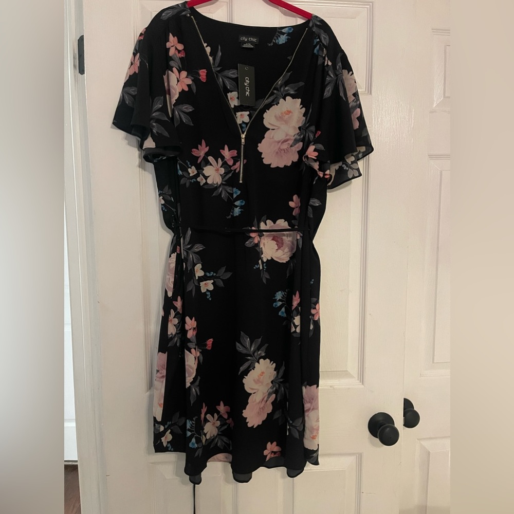 City Chic flutter sleeve dress